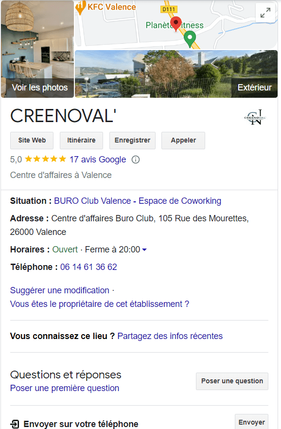 Fiche Google Business Creenoval